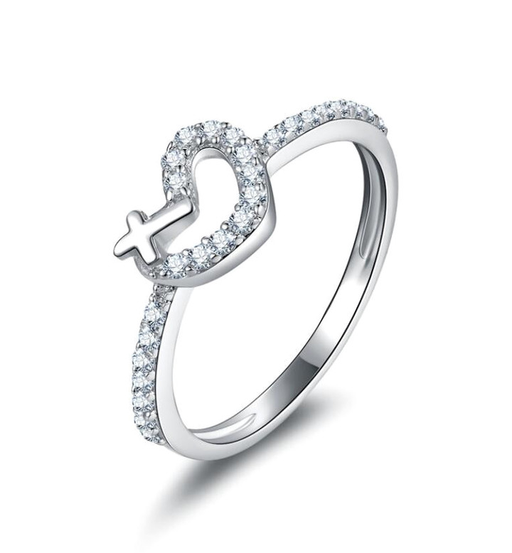 Hollow out heart shaped diamond finger ring in 925 silver wholesale 